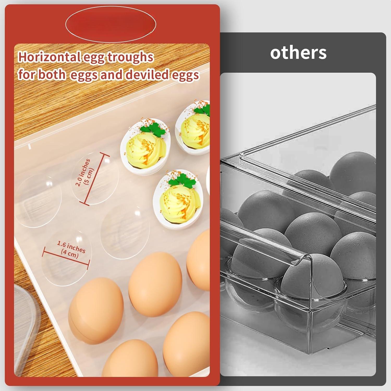 Deviled Egg Containers with Lid, (Set of 2), Plastic Egg Platter for 48 Devil Eggs, Clear Storage Deviled Egg Carrier, Fridge Stackable Countertop Portable Egg Tray