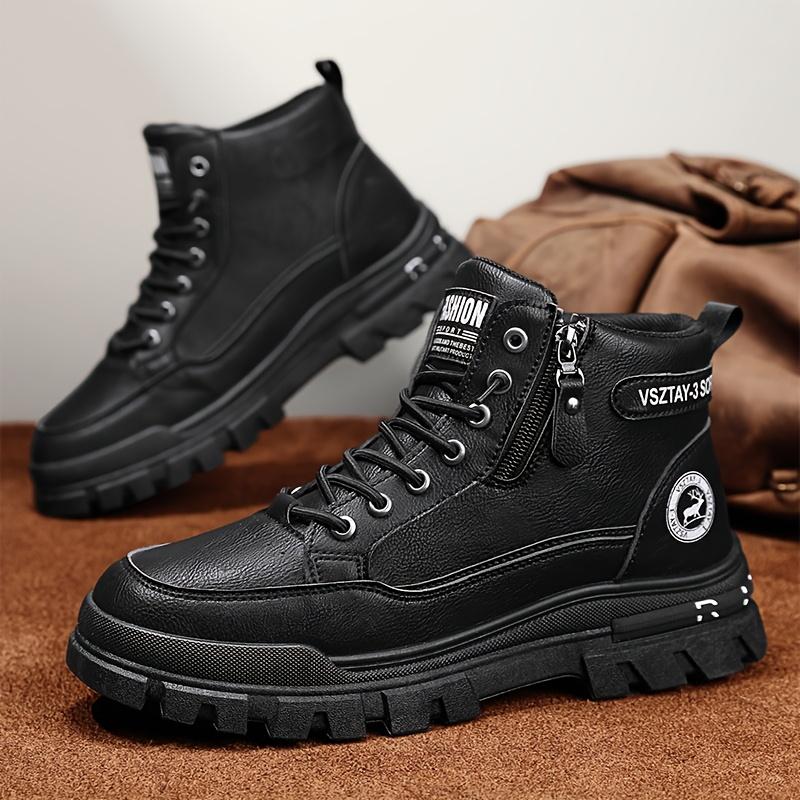 Men's Versatile Sport Ankle Boots - Casual Sport, White with Green Accents, Durable PU Upper and EVA Insole, Zipper and Lace-Up Closure, Suitable for Casual Wear - All Seasons, Athletic Shoes