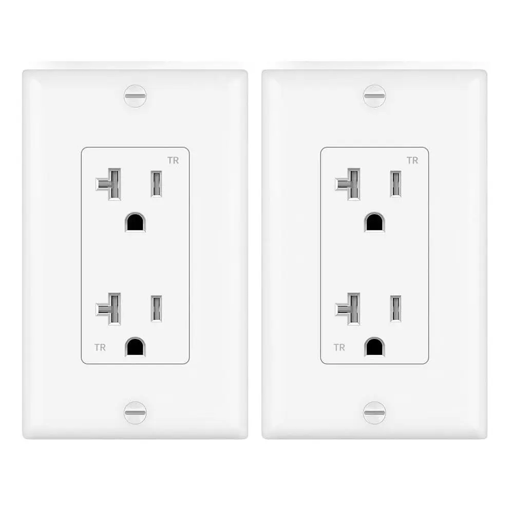 Decorator Receptacle Outlet, Tamper Resistant, Decorative Electrical Receptacle Outlet, 20Amp 125Volt, Grounding with Wall Plate UL Listed (2Pack, , 20 Amp Outlet)