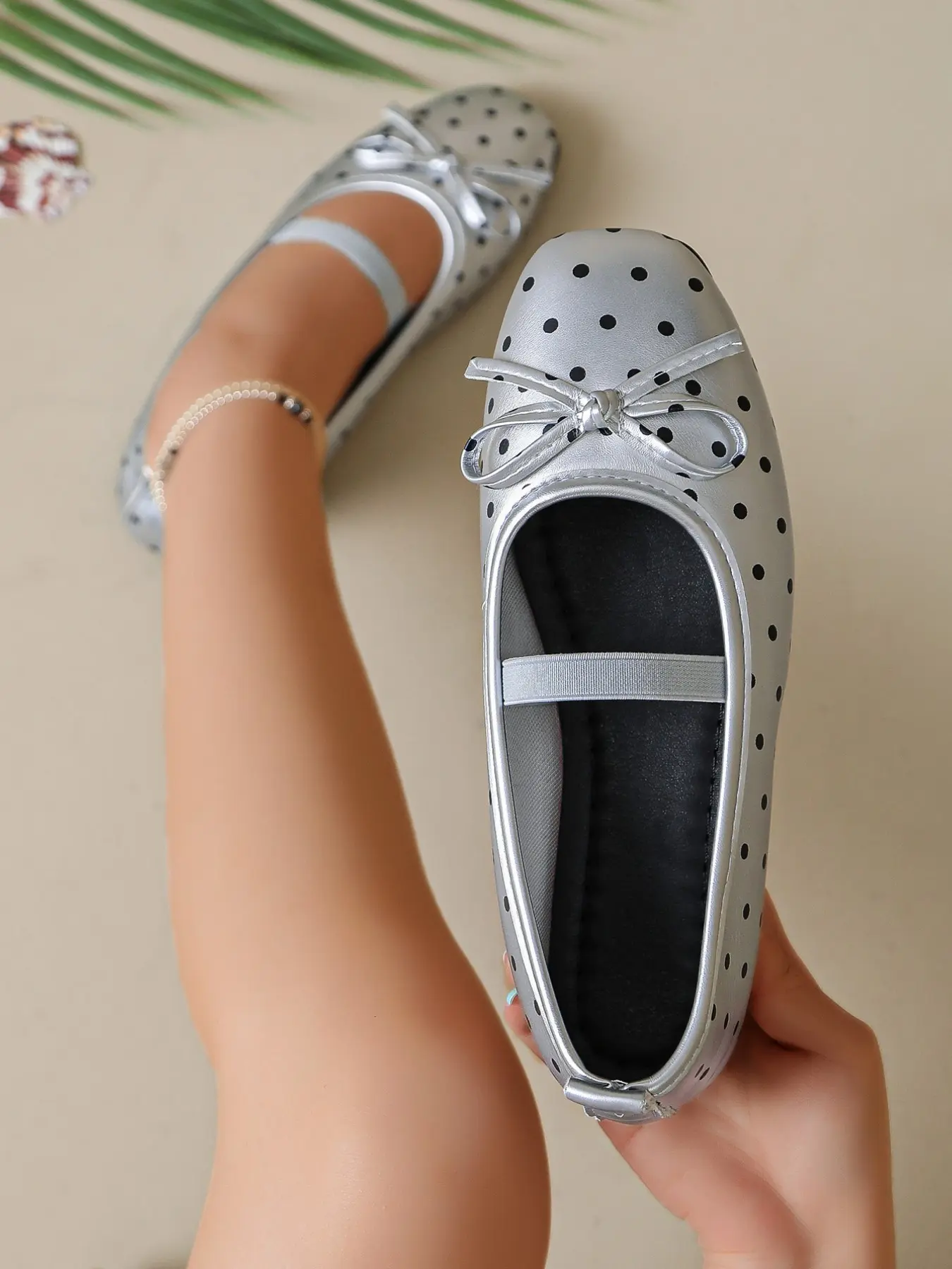 Women's Plus Size Ballet Flats, Textile Flats, Breathable Flats, Polka Dot Decor & Square Toe Design, Casual Comfort Slip-On Loafers, Versatile Spring Fall Fashion, Walking Shoes Footwear, Everyday Wear Footwear, Slip Ins Shoes