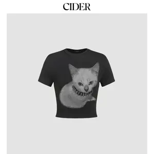 Cider Round Neckline Cat Graphic Tee SummerWins SummerFinds