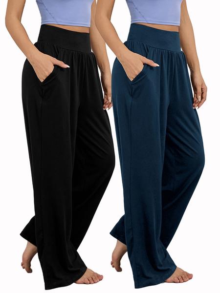 Sporty Women's Solid Color Pocket Joggers, Casual Sport Wide Waistband Trousers for Outdoor Workout Running, Summer Airport Outfit 2024, Ladies Sportswear Lounge Outfit for All Seasons