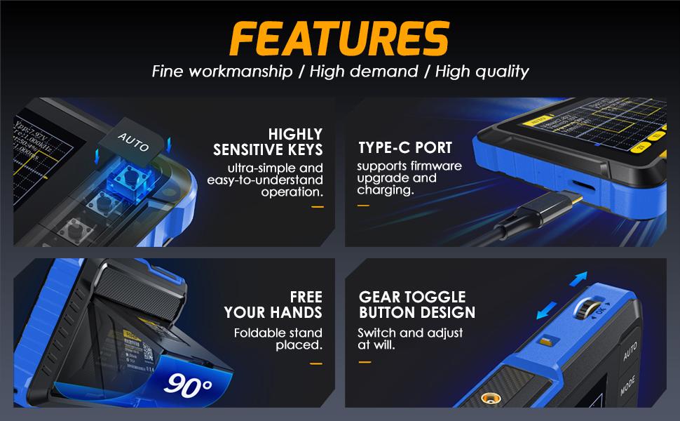 Oscilloscope Multimeter, DSO152 2.8" TFT Kit - Automotive Oscilloscope, 2.5MS/s High Sampling Rate, 200KHz Bandwidth, Trigger Function Auto/Normal/Single