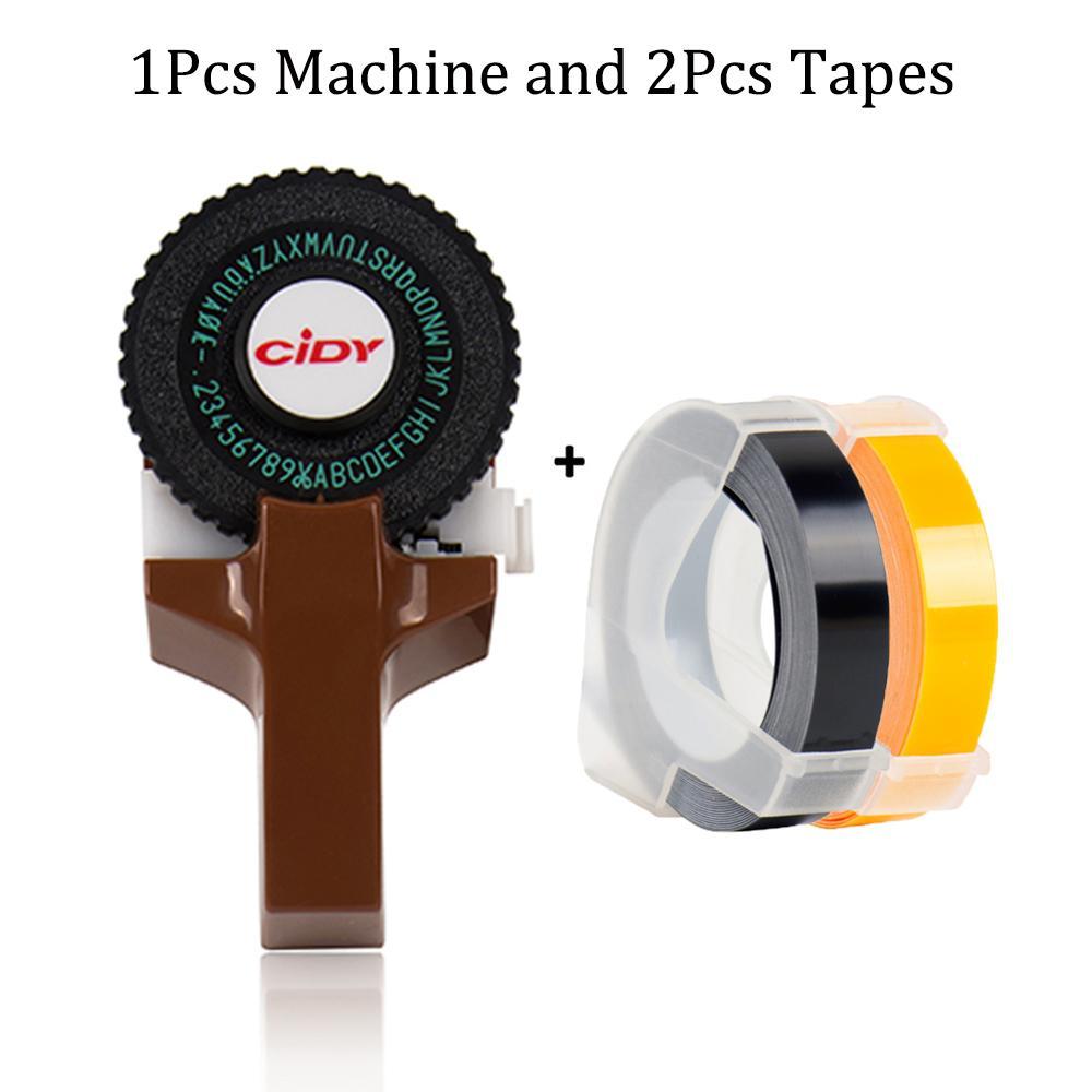 Mini Manual Printer C101 Label Embossing Tape Printer, Small Typewriter with 2 Rolls Ribbon, Handheld Stamping Machine for Notebooks, Portable