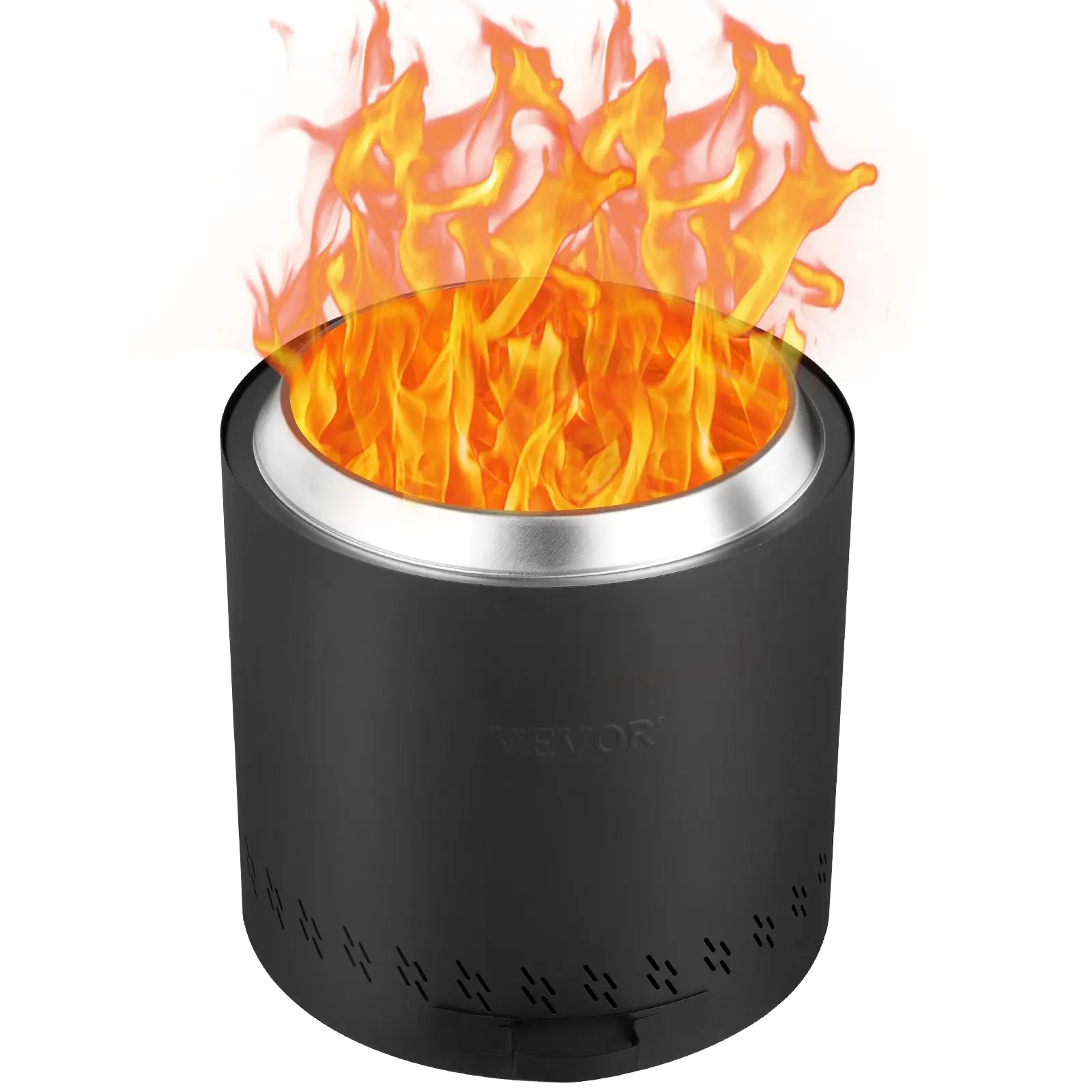VEVOR Round Smokeless Wood Burning Fire Pit Stove, 15.4" H x 15.7" D, SUS430 Stainless Steel Inner, Removable Ash Pan, Portable Outdoor Fireplace for Patio Camping