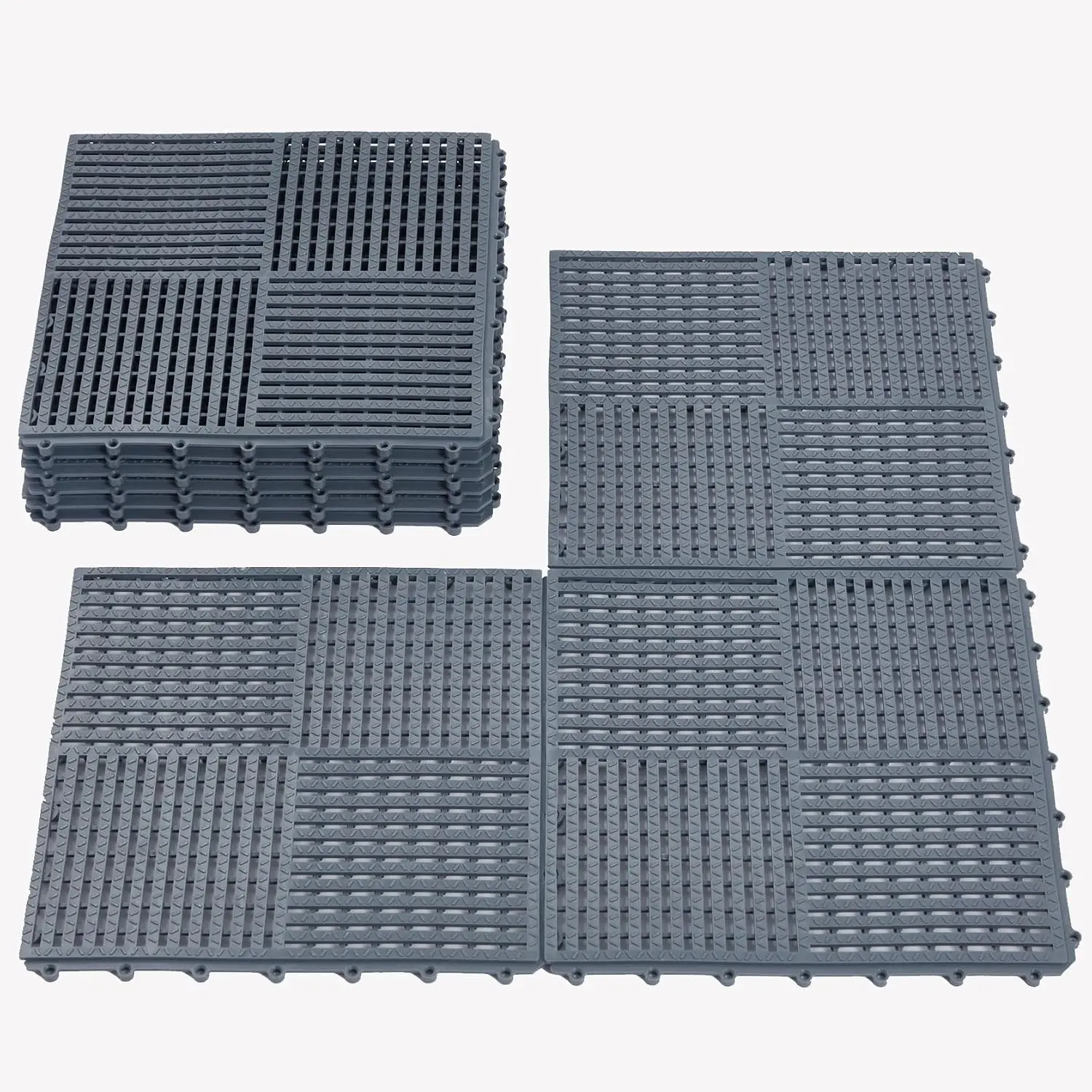 9 Pack Modular Interlocking Tiles Double Non-Slip 12"x12" Dark Gray | 0.4" Thick with Drain Holes for Pool Deck Shower Garage Basement Boat  Area Wet Floors Easy Install