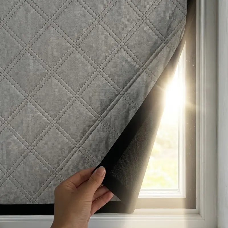 Winter Thickened Blackout Thermal Curtain Set, Silver Diamond Foil Insulated Window Curtain, Self-Adhesive No-Drill Installation, Windproof and Cold-Blocking, Waterproof and Easy to Clean, for Bedroom, Living Room and Balcony Windows