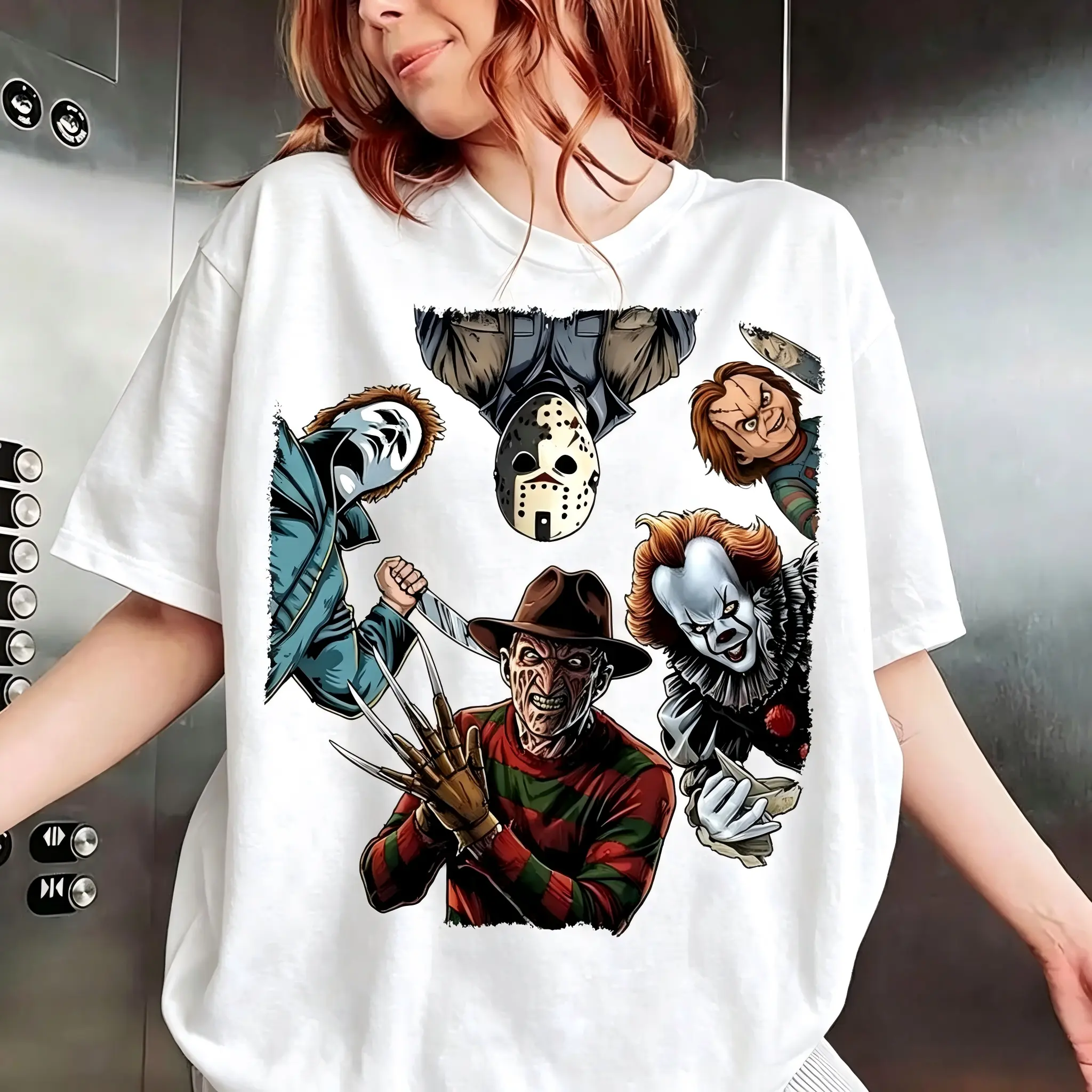 Retro Halloween Characters Tshirt, Halloween Horror Movie Shirt, Jason, Michael Myers, Scary Movie Shirt, Trendy Halloween Graphic Tee