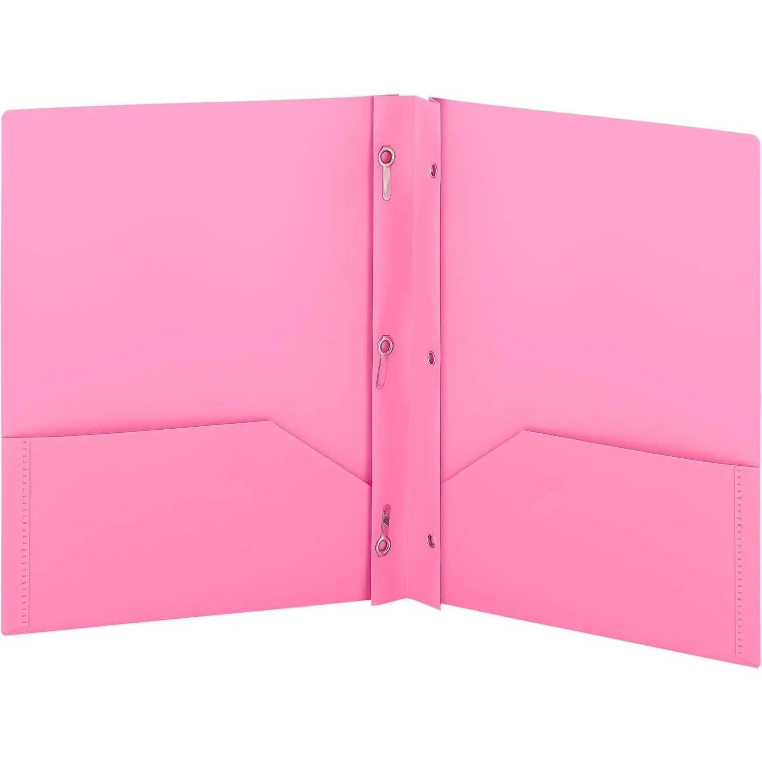 Pink Plastic Folders with Pockets and Prongs - Two Pocket Folder with Brads - 3 Prong Folders with Pockets for Letter Size Sheets, Also Available in Blue, Green, Red, Purple, and Grey, 1 Pc