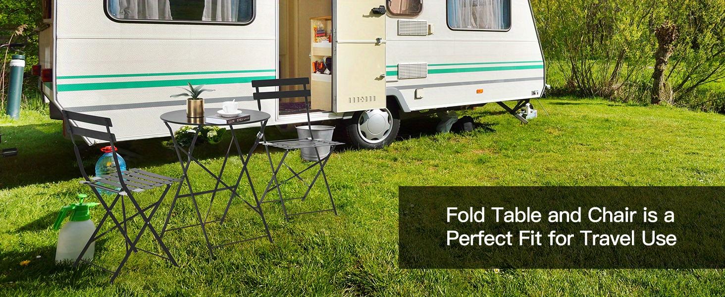 3-Piece Wrought Iron Bistro Set, Foldable Table and Chairs with Anti-Rust, Compact Outdoor/Indoor Cafe Set for Porch, Lawn, Balcony, and Small Spaces