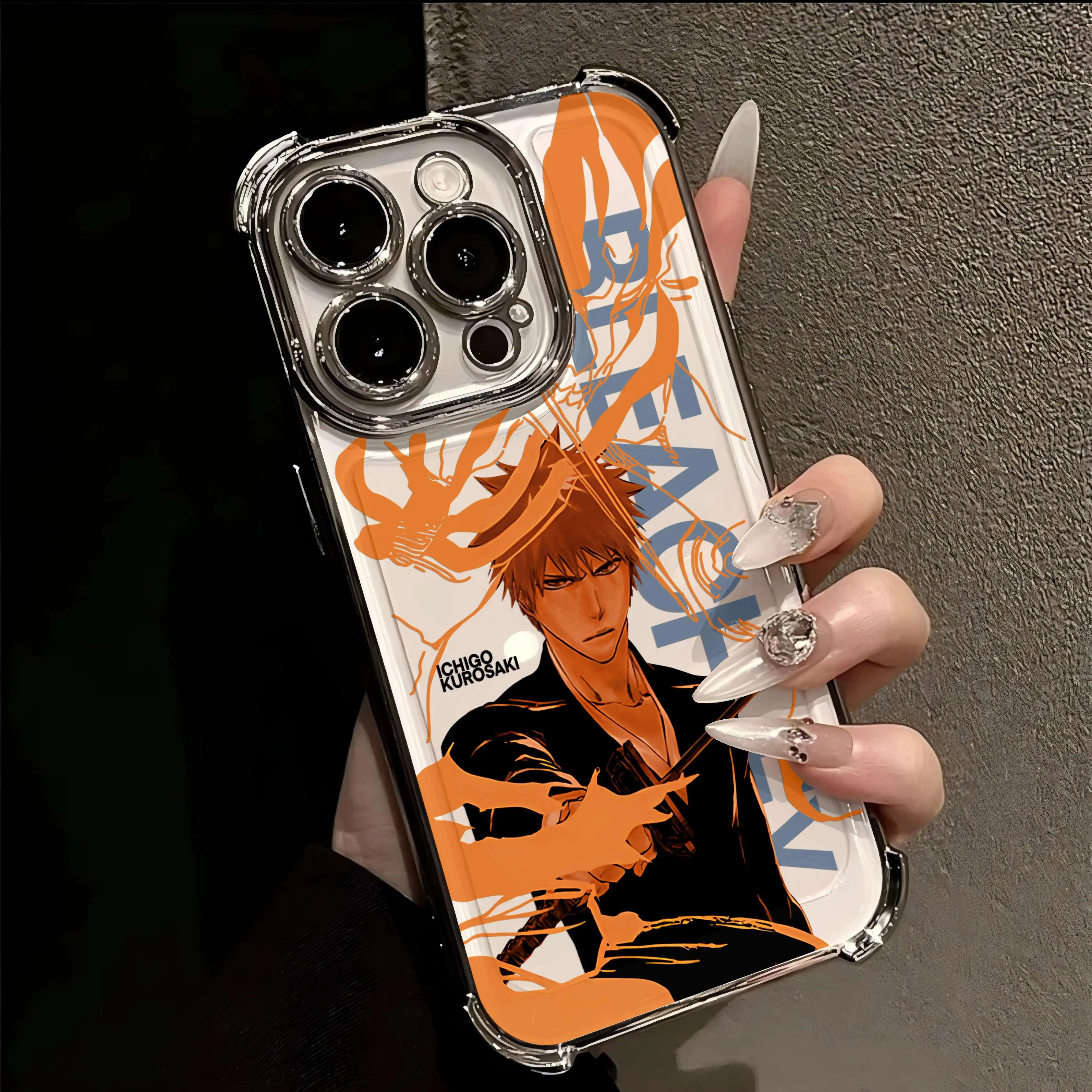Cute Anime Bleach Ichigo Plating Phone Case with Protection, Cute Animal Accessories for iPhone 17, 16, 15, 14, 13, 12, 11 Pro Max Plus, Cute Accessories