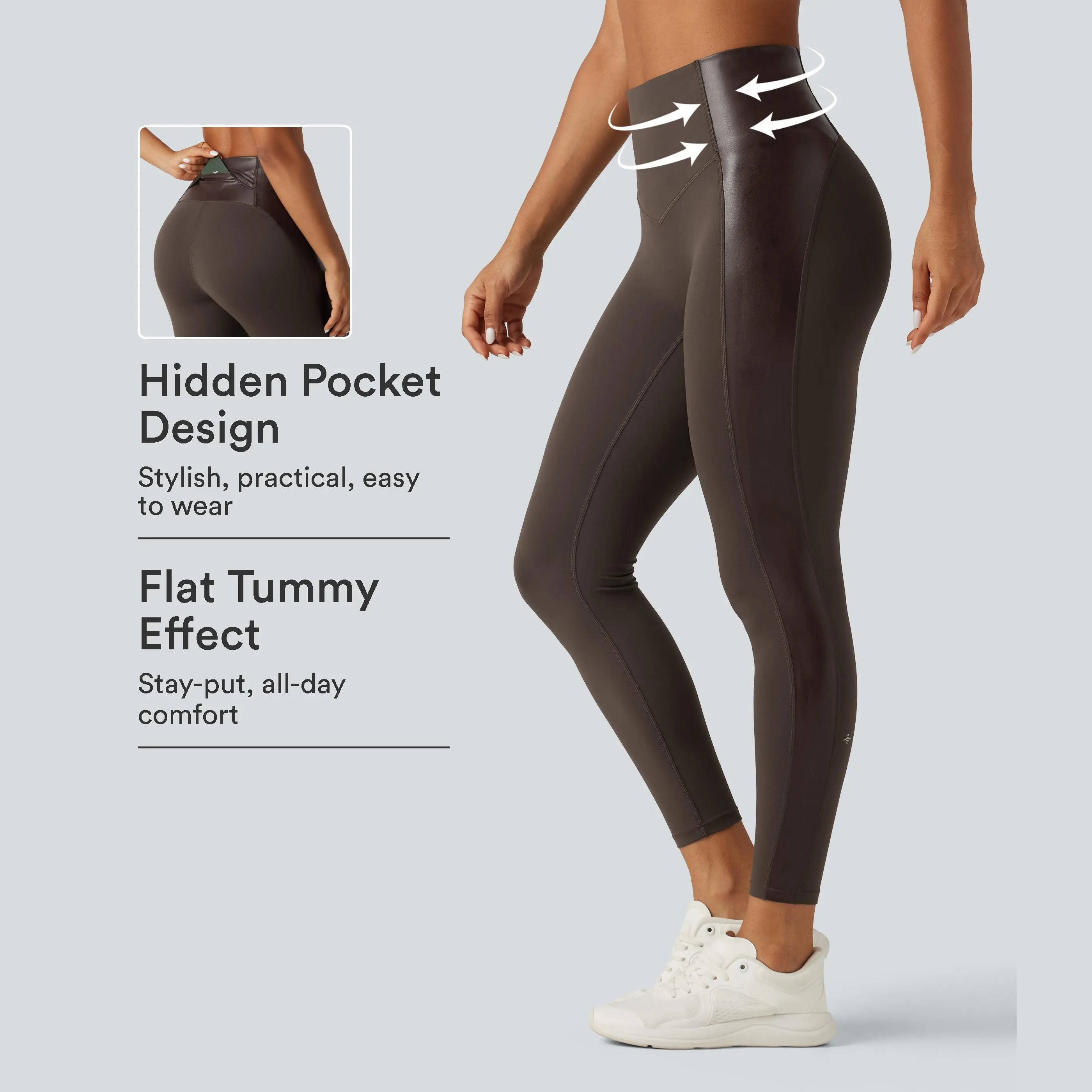 Halara UltraSculpt™ High Waisted Stretchy PU Tummy Control Yoga Leggings with Pocket Halara UltraSculpt™ High Waisted Stretchy PU Tummy Control Yoga Leggings with Pocket