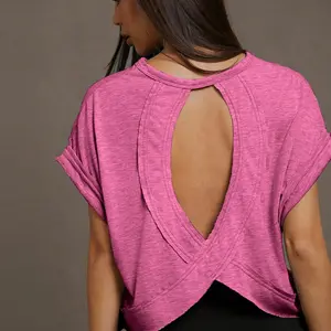 Women's new women's beautiful back sports yoga T-shirt loose casual breathable cotton