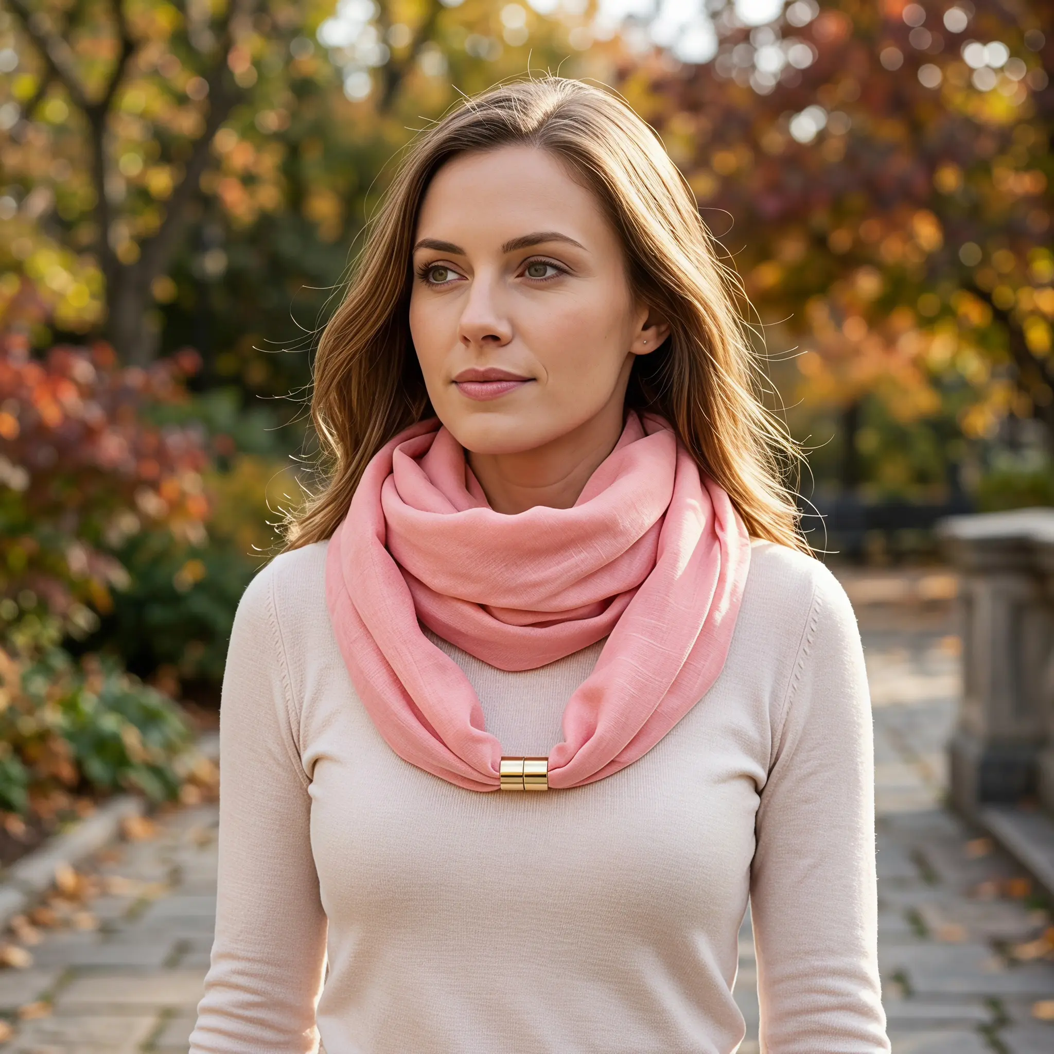 Cozy No Tie Magnetic Button Scarf For Women Cotton Linen Texture Neck Warmer Versatile Solid Color Breathable Windproof Sun Protection Scarf Autumn Winter