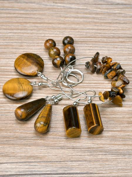 Natural Tiger Eye Stone Earrings Set, 5 Pairs Elegant Water Drop Design, Autumn Natural Stone Ear Studs, Precious Jewelry Gift, Natural Crystal Jewelry