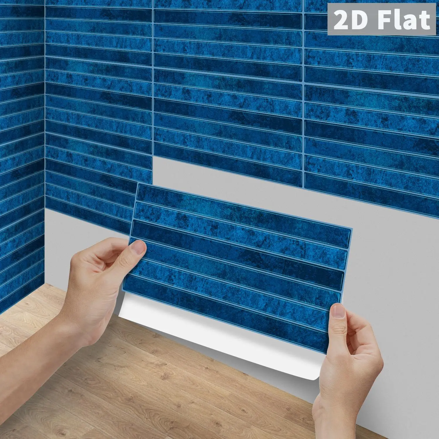 6/12/24/48PCS Per Box FG Crystal PVC Peel & Stick Wall Tiles, Royal Blue Velvet Vertical Stripe Vintage Backsplash, Waterproof Oil-Proof DIY Self-Adhesive Decals For Kitchen, Bathroom, Floor, Old Tile & Wood Panel Home Decor