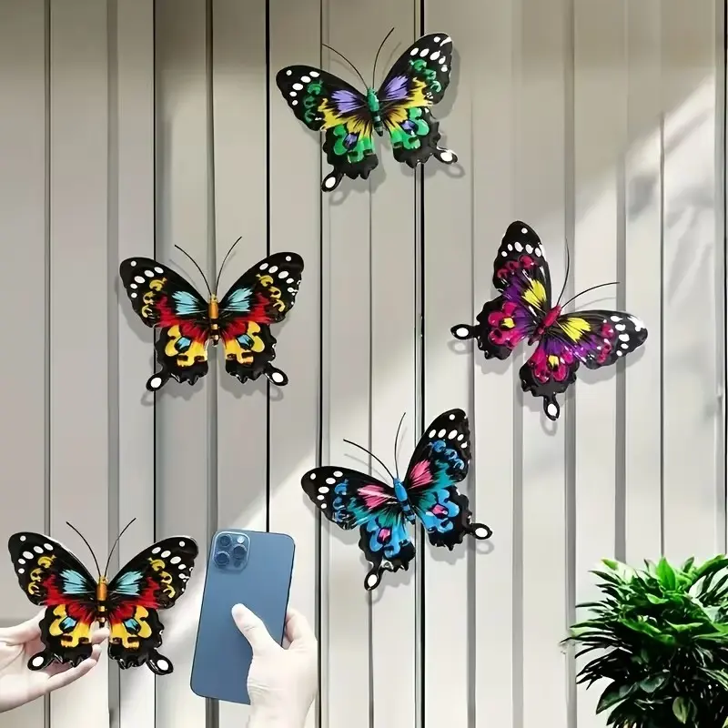 4-piece colorful metal butterfly wall art, iron decorations, suitable for gardens, courtyards, living rooms, bedrooms, terraces, balconies-no electricity, outdoor fence art decoration, ideal gift for family and friends.