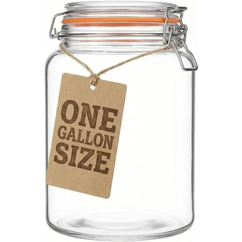 Large 1 Gallon Glass Mason Jar Extra Wide-Mouth with Hinged , Airtight Leakproof Glass Canning Jars, Container for Preserving, Overnight Oats - Pack of 1