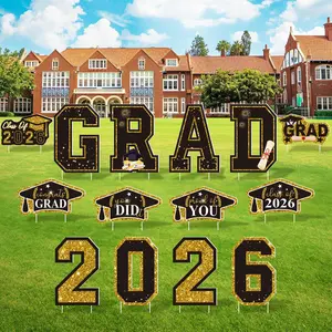 2026 Graduation Decorations Yard Signs 14 PCS, Class of 2026 Large Black & Gold Congrats Grade Signs with Lawn Stakes, Outdoor Weatherproof Party Favors Supplies for College & High School