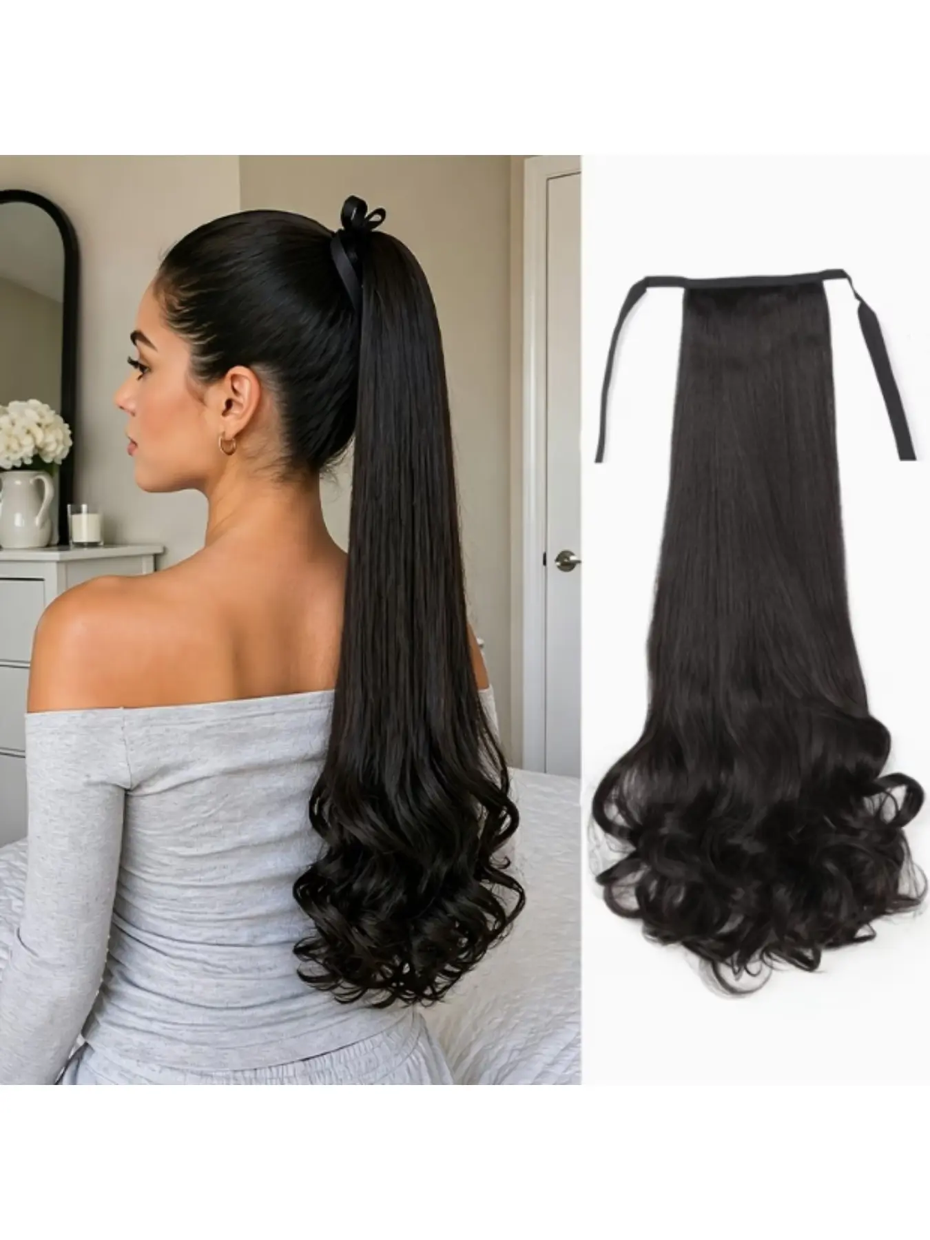 Braided Ponytail Hairpiece, 22 Inch Wavy Fiber Hair Extension, Women's Loose Non-Tangle Wig, Party Style, Quick Change, Three Sizes Available