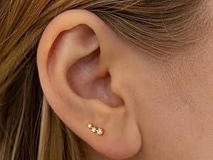 925 Sterling Silver Trio CZ Gold Screw Back Stud Earrings for Women/Girls, Sparkly CZ Stud Earrings for Helix Cartilage Tragus Earlobe Conch Piercing Jewelry 20 Gauge