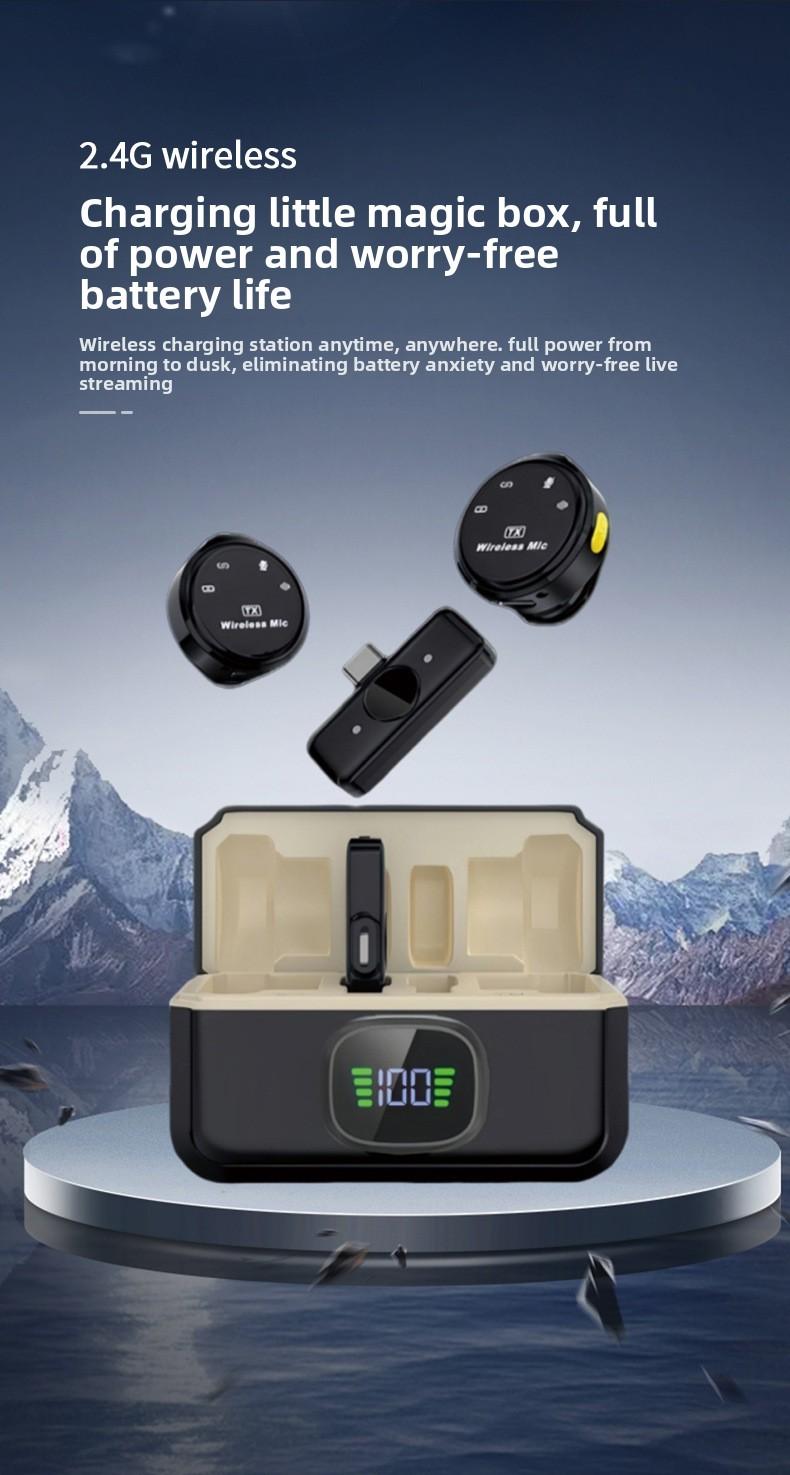 Magnetic Wireless Lavalier Microphone, Dual-Channel Live Streaming Noise-Cancelling Microphone, Large Capacity, Long Battery Life, Compact Microphone