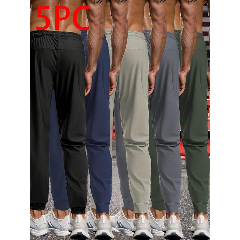 Unisex Fit 5-Pieces Plus Size Athletic Joggers, Slim Streetwear Pants, Breathable Polyester Mix, Elastic Cuffs, Cool-Fit Lightweight Workout Wear for Spring Summer Running Gym, Solid Colors