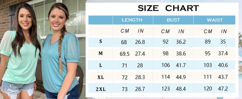 WIHOLL Womens Summer Tops V Neck T Shirts Swiss Dot Puff Sleeve Tops Loose Casual Tshirts