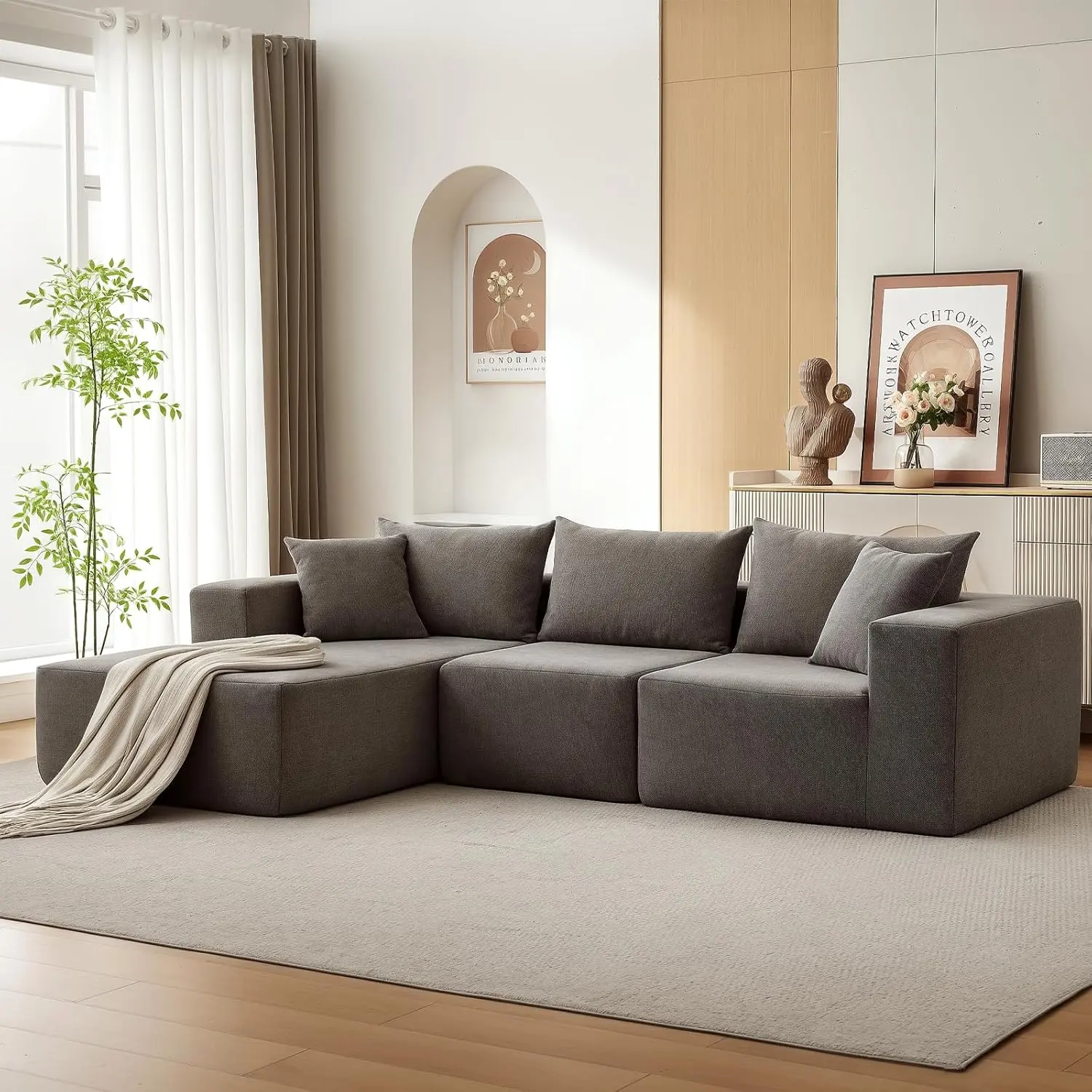 108” Modular Sectional Sofa,Cloud Sectional Couch with Deep Seat,Modern Modular L-Shape Sofa Couch,Upholstered Couches for Living Room Bedroom,No Assembly,Left Facing Chaise