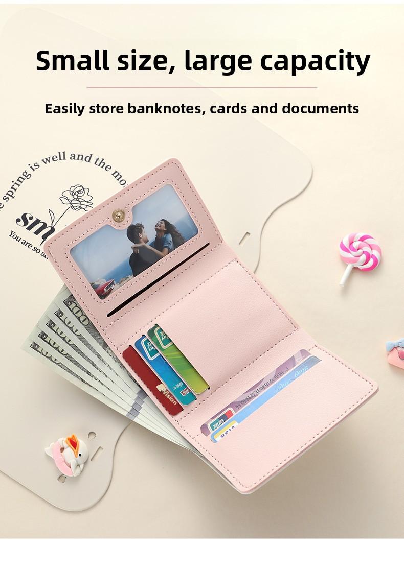 Strawberry Bear Print Wallet for Women Cute 3-Fold Short PU Leather Purse with Card Slots ID Window Portable Coin Purse for Everyday Carry