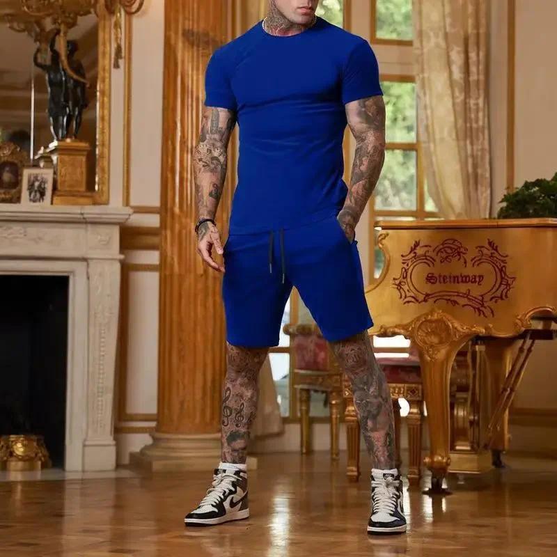 2025 Fashionable and casual summer outdoor sports suit men's breathable T-shirt shorts casual and fashionable two-piece set