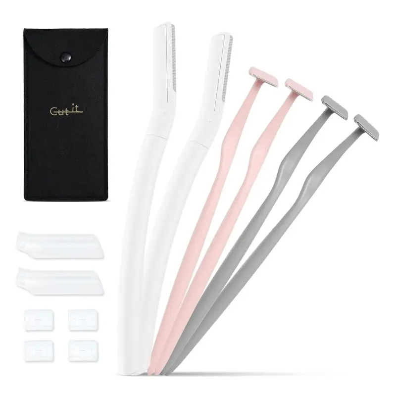 Eyebrow Razors w/ Razors Set, 6 Packs |   Japanese Blades Razors, Reusable ‌   Quality, Specially T-type Small Face Razors for Peach Fuzz, Pinkish-White for Women
