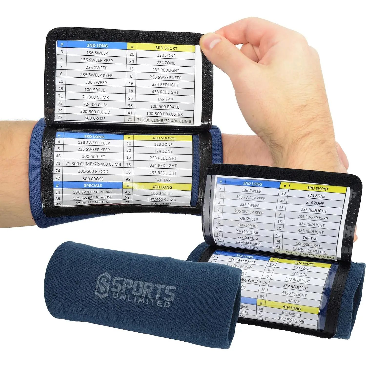 sportsSports Unlimited Adult Triple Wrist Coach, Football Wristbands for Plays, Baseball Wristbands, QB Arm Bands