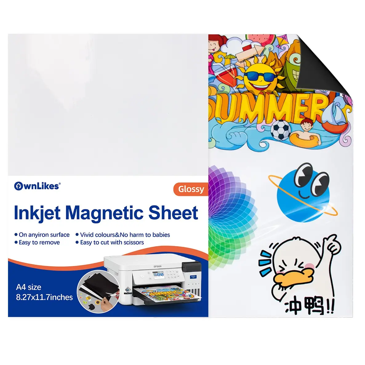 5 Sheets Printable Magnetic Paper, A4 Size, Waterproof Tear-Resistant, Inkjet Printer Compatible, Photo DIY Craft, Refrigerator Decorative Stickers