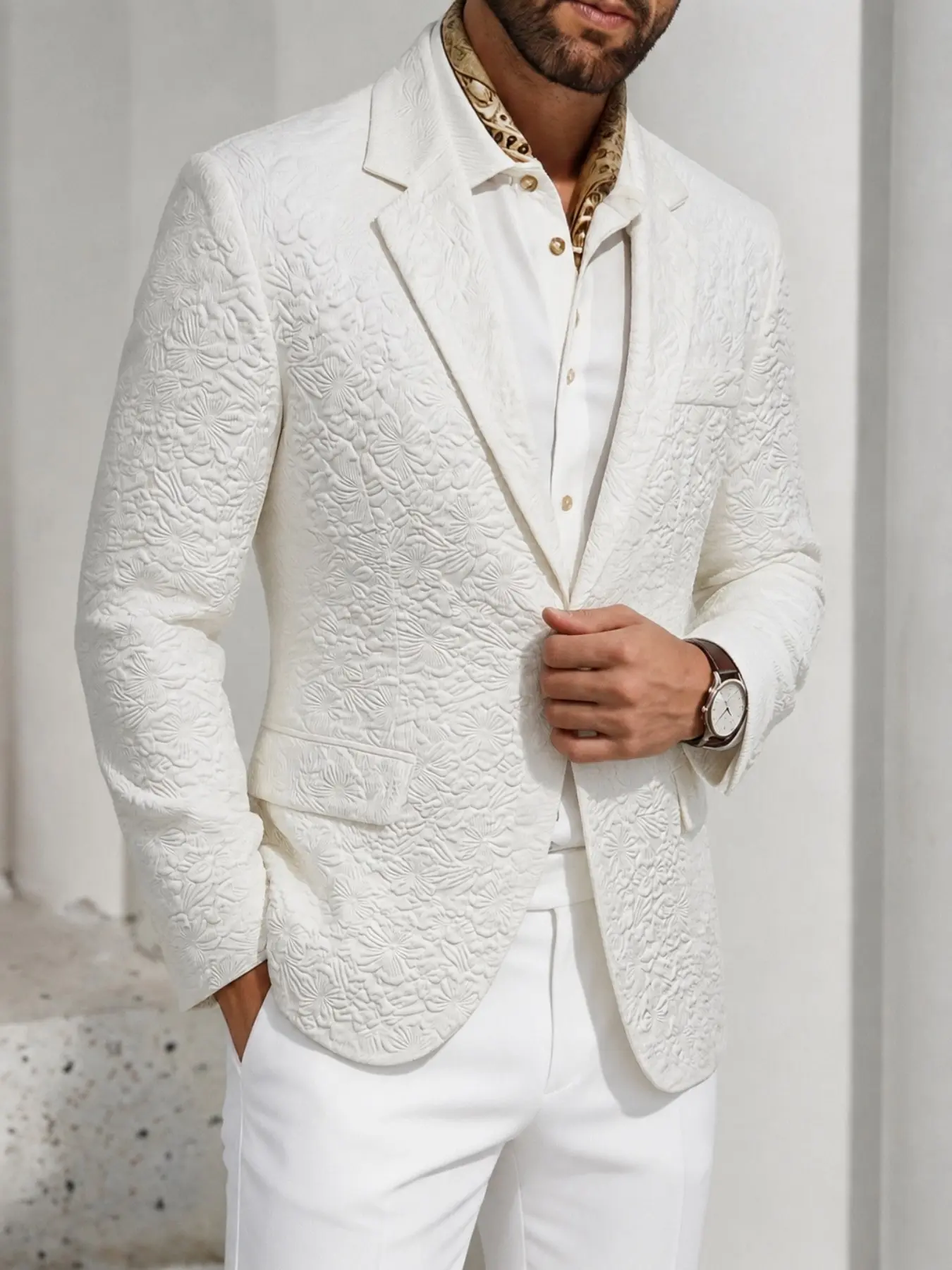 Men's Fall New 3D Embossed Suit Jacket, Luxury Gentleman Style, Slim Fit Notch Lapel Single Button Blazer, Wrinkle-Resistant Comfortable Fabric