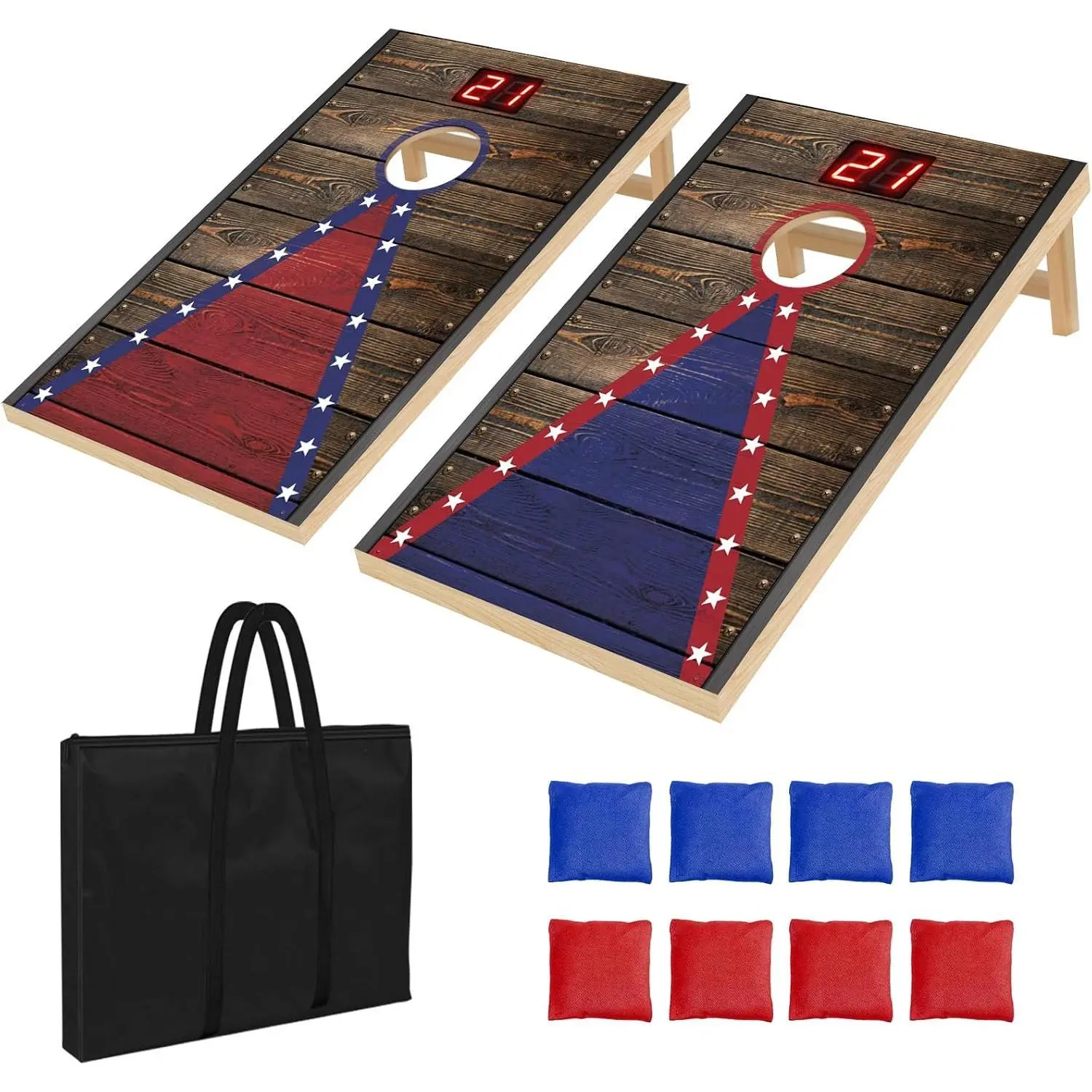 Cornhole Board Set with Automatic Score Counter 4x2ft 3x2ft 2x1ft | Solid Wood Frame, Corn Hole Games for Parks Beaches Lawns, Automatic Scoring, 8 Bean Bags, Weather-resistant, Canvas Bag