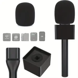Lavalier microphone handheld holder for RODE wireless GO/GO 2/ME/Pro and DJI microphone 1/2 – including microphone flag and foam windscreen