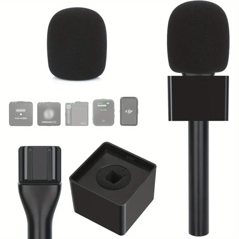 Lavalier microphone handheld holder for RODE wireless GO/GO 2/ME/Pro and DJI microphone 1/2 – including microphone flag and foam windscreen