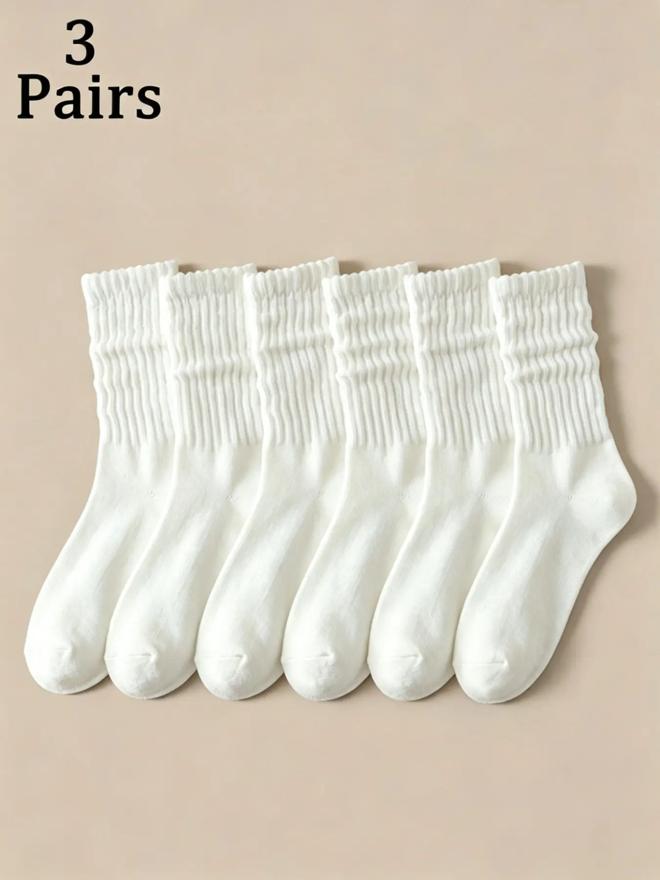 3 Pairs Ruffle Loose Vertical Stripe Mid-Calf Socks, Soft Comfortable Minimalist Style, Daily Campus Commute Wear, Socks with Ruffles