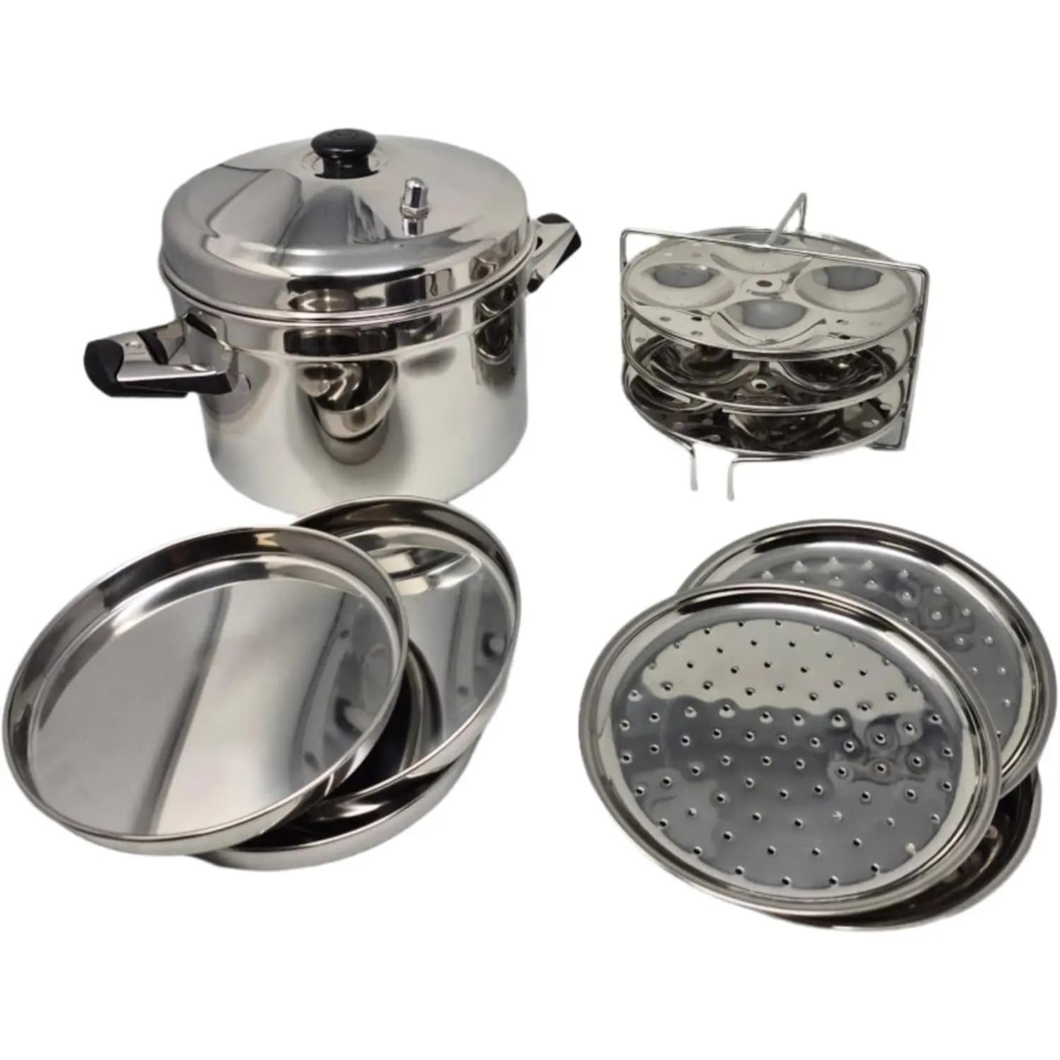Stainless Steel Cooker - 9 Plates: 3 Idli, 3 Dhokla, 3 Steamer Plates, Multi Purpose Pot Steamer Set, Friendly for Induction and Gas Cooking