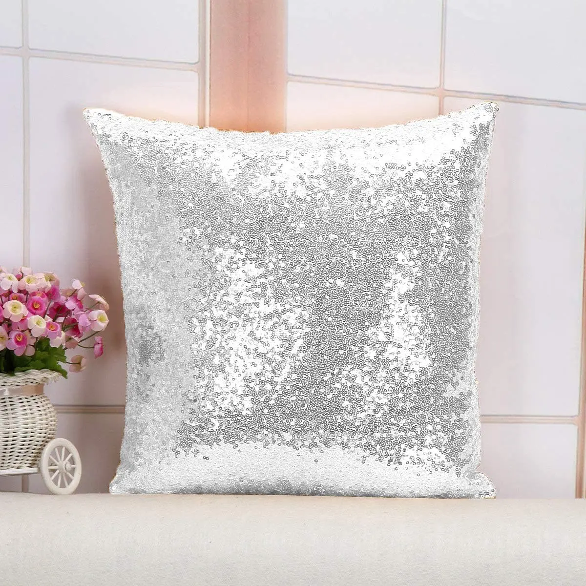 Sequin   Pillow Cover 12x12 Inch - Glitter Sparkly Decorative Throw Pillow Cover for Sofa, Bed, Chair - Glitter Small Cushion Pillow Cases for  Decor