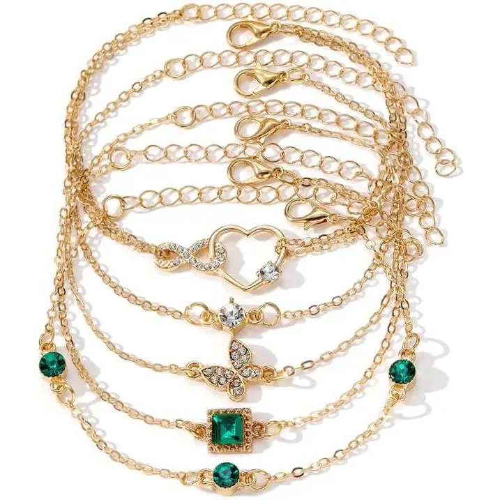 Gold Bracelets  Women, 14K Gold Plated Dainty Layered Chain Bracelets Adjustable Cute Bangle Link Bracelet Set