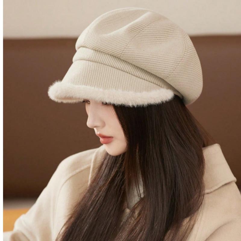 Women'S Elegant Korean Beret Hat - Non-Stretchy Structured Fit, Lightweight Warm Winter Cap for Everyday & Formal Outfits - Chic Cold Weather Accessory for Women, Cute Hats, Seasonal Fashion, Classic Design, Durable Construction, Stylish Headwear, Fashion