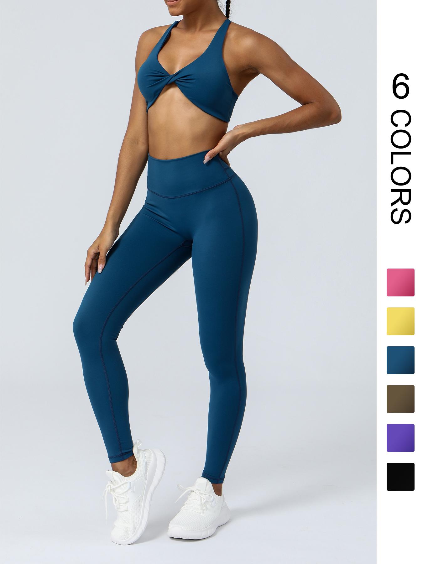 Women's Solid Criss Cross Back Crop Sports Bra & High Waist Leggings Tracksuit Set, Sporty Casual Breathable Outfits for Yoga Gym Workout Running, Ladies Sportswear for All Seasons Workout Running Clothes