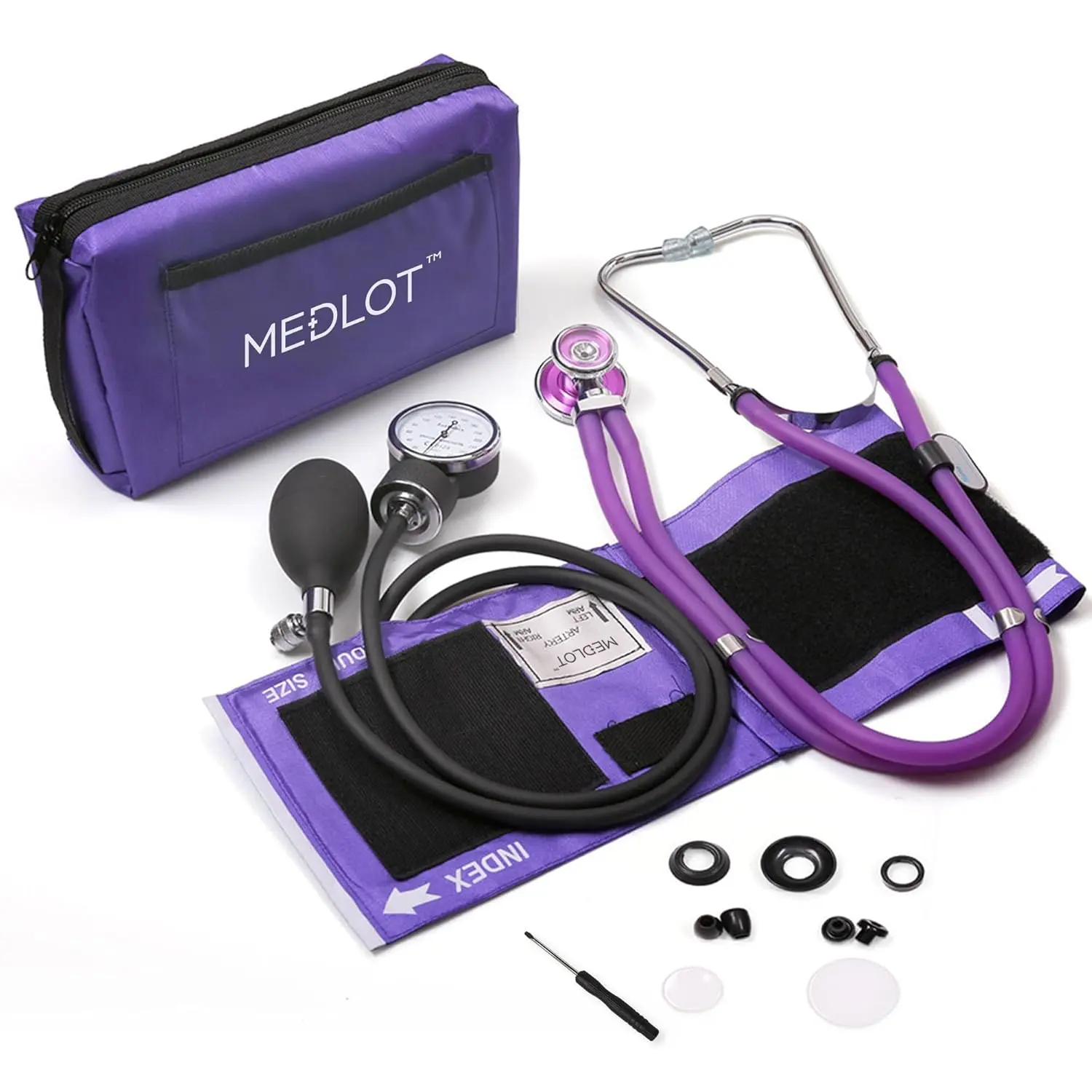 Professional Manual Aneroid Sphygmomanometer with Stethoscope Kit, Cuff Sizes 10"-16" Fits Adults, Manual Gauge, Carrying Case for Home Use, Nurses, Purple