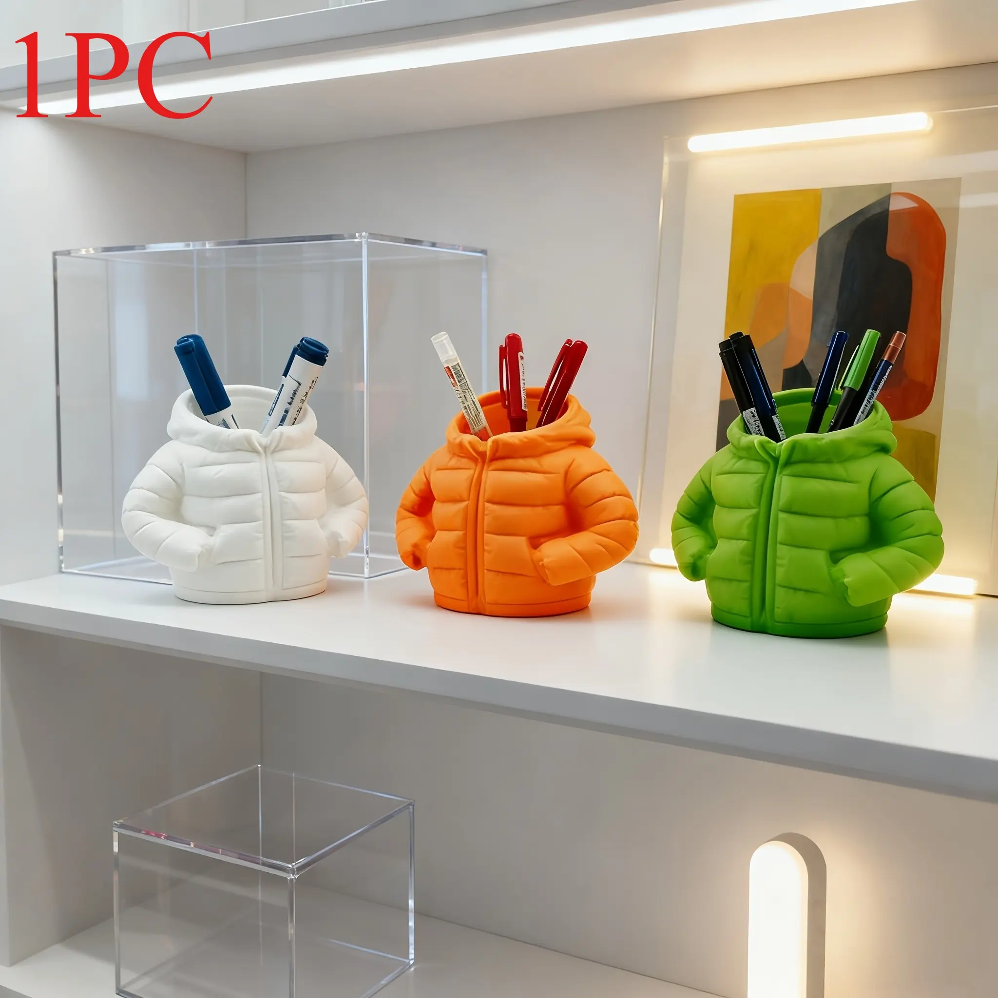 1pc creative down jacket shaped pen holder, multi-purpose universal desktop storage organizer, suitable for stationery, makeup brushes, home office shelf decoration, unique gifts for students and offi