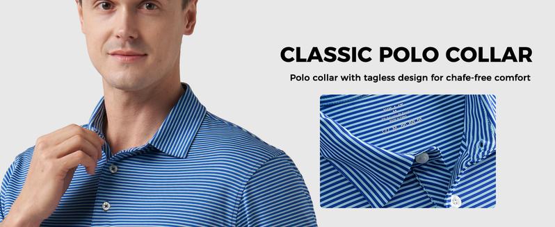 Willit Men's Golf Polo Shirts Short Sleeve Striped Performance Moisture Wicking