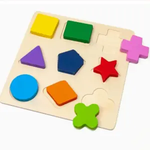 Wooden Geometric Blocks Montessori Puzzle Shape Sorting Math Early Educational Learning Toy for Toddlers Baby Cognitive Training