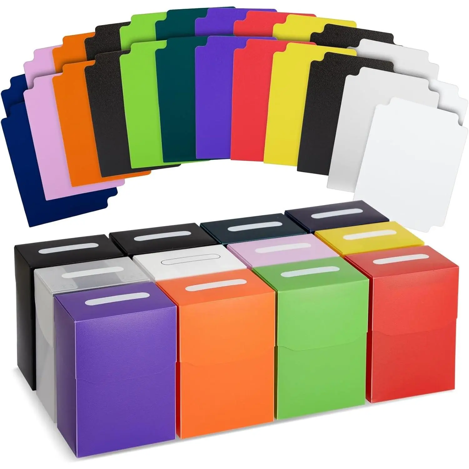Rectangular Polypropylene Compact Portable Deck Boxes with Divided Slots - 12-Piece Assorted Trading Card Storage Organizer, Bulk Plastic Cases with Ample Storage Capacity for Baseball Cards, Trading Games, 3x3.5x4.2in