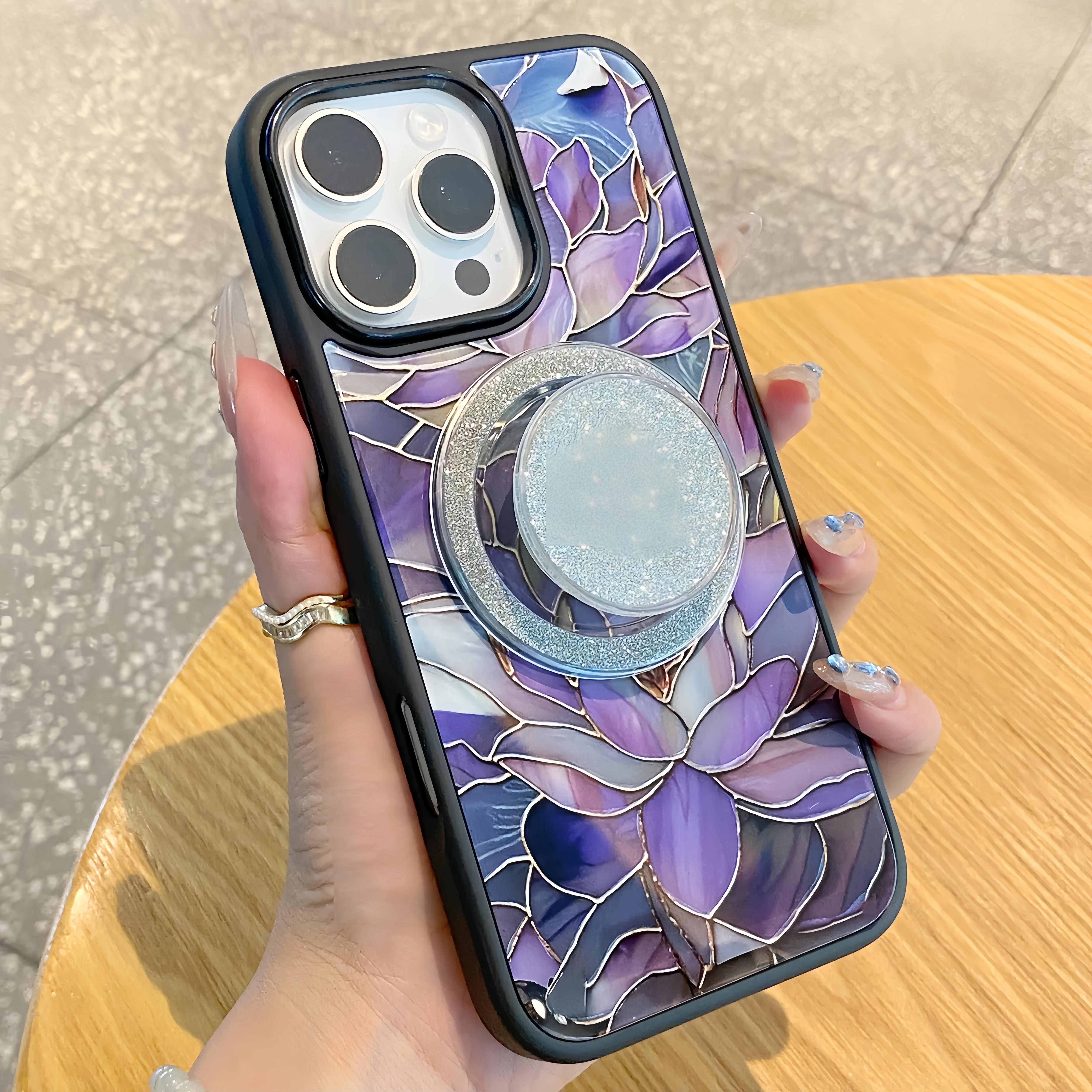 Stained Glass Inspired Floral Magnetic iPhone Case Compatible With iPhone 17/16/15/14/13/12/11  Pro Max Plus Air Series Magsafe Supported 2mm Raised Bezel Lip Screen Protection